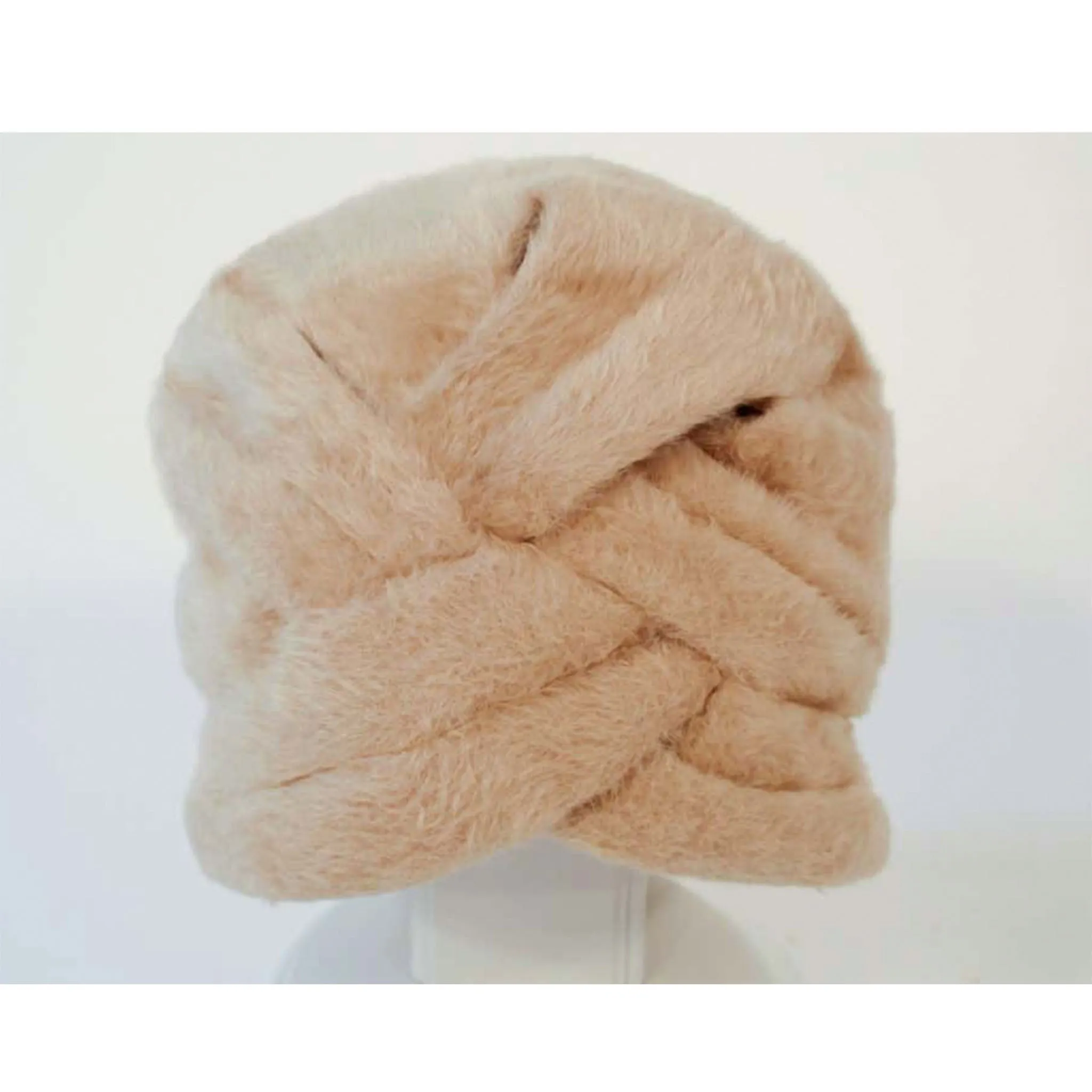 Saks 5th Ave licensed reproduction of a Jeanne Lanvin 1960s Beige Wool Fuzzy Turban Hat
