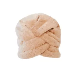 Saks 5th Ave licensed reproduction of a Jeanne Lanvin 1960s Beige Wool Fuzzy Turban Hat