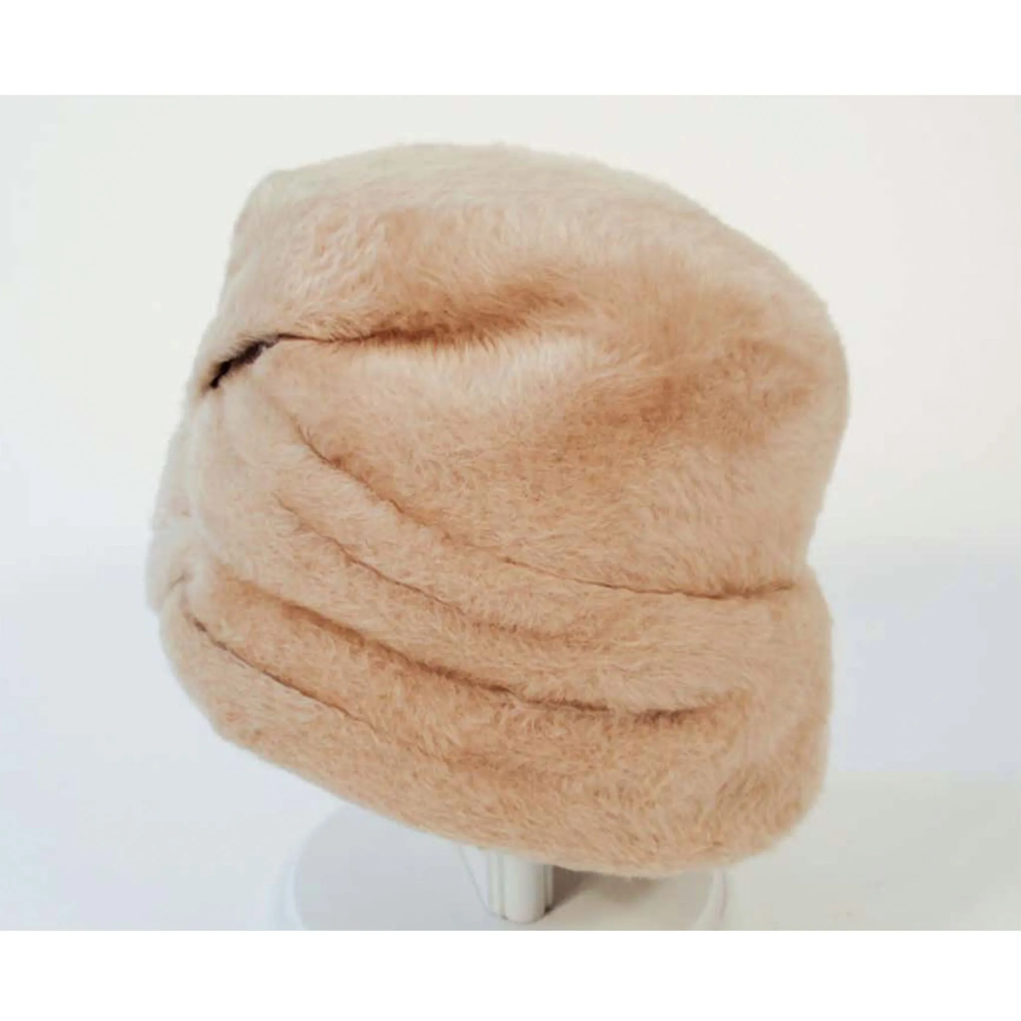 Saks 5th Ave licensed reproduction of a Jeanne Lanvin 1960s Beige Wool Fuzzy Turban Hat