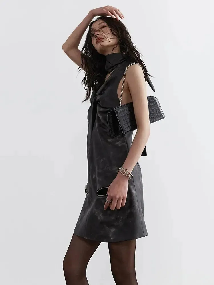Sangee Vegan Leather Mini Dress by Marigold Shadows