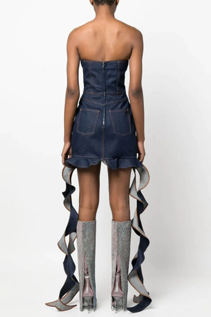 Sexy Casual Solid Backless Strapless Sleeveless Skinny Denim Dresses