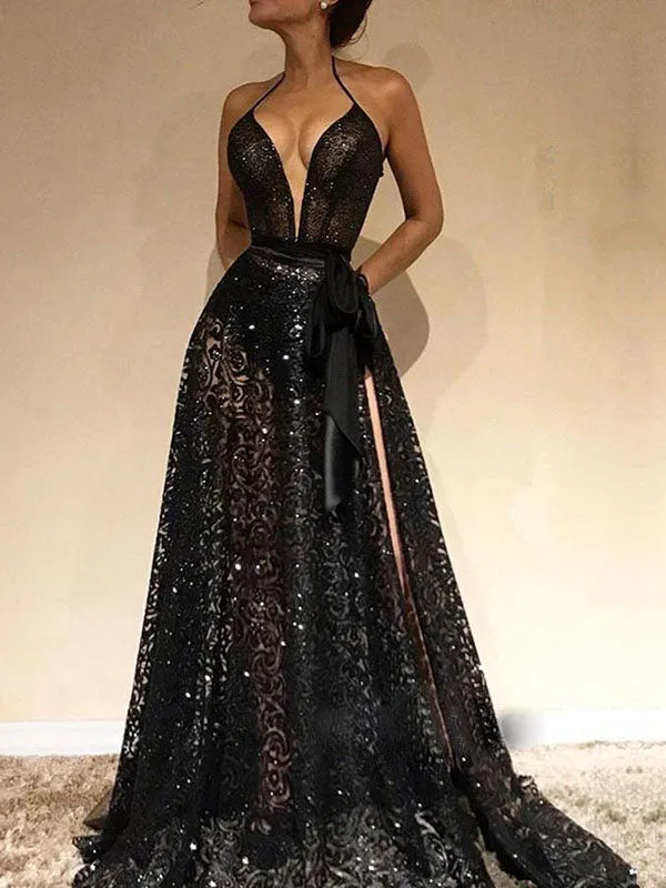 Sexy Deep V Sleeveless Halter Long Dress