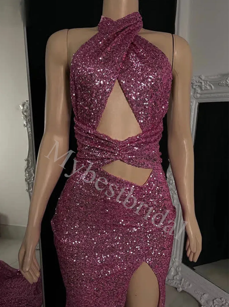 Sexy Halter Side slit Mermaid Prom Dresses,PDS0785