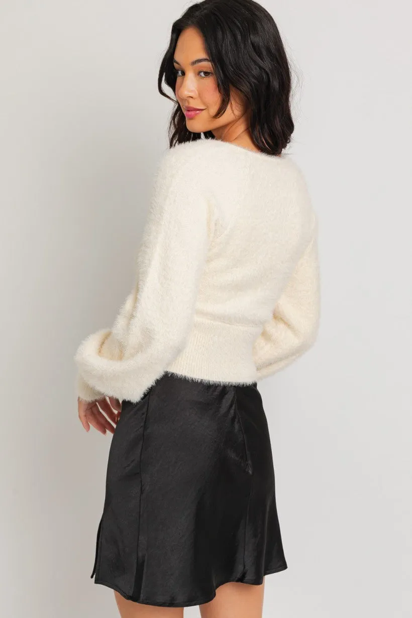 Shanda- Fuzzy Long Sleeve Square Neck Sweater