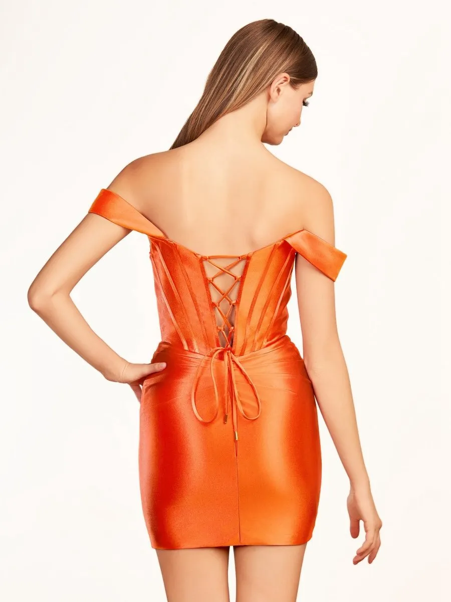 Sheath Off the Shoulder Short Satin Homecoming Dresses