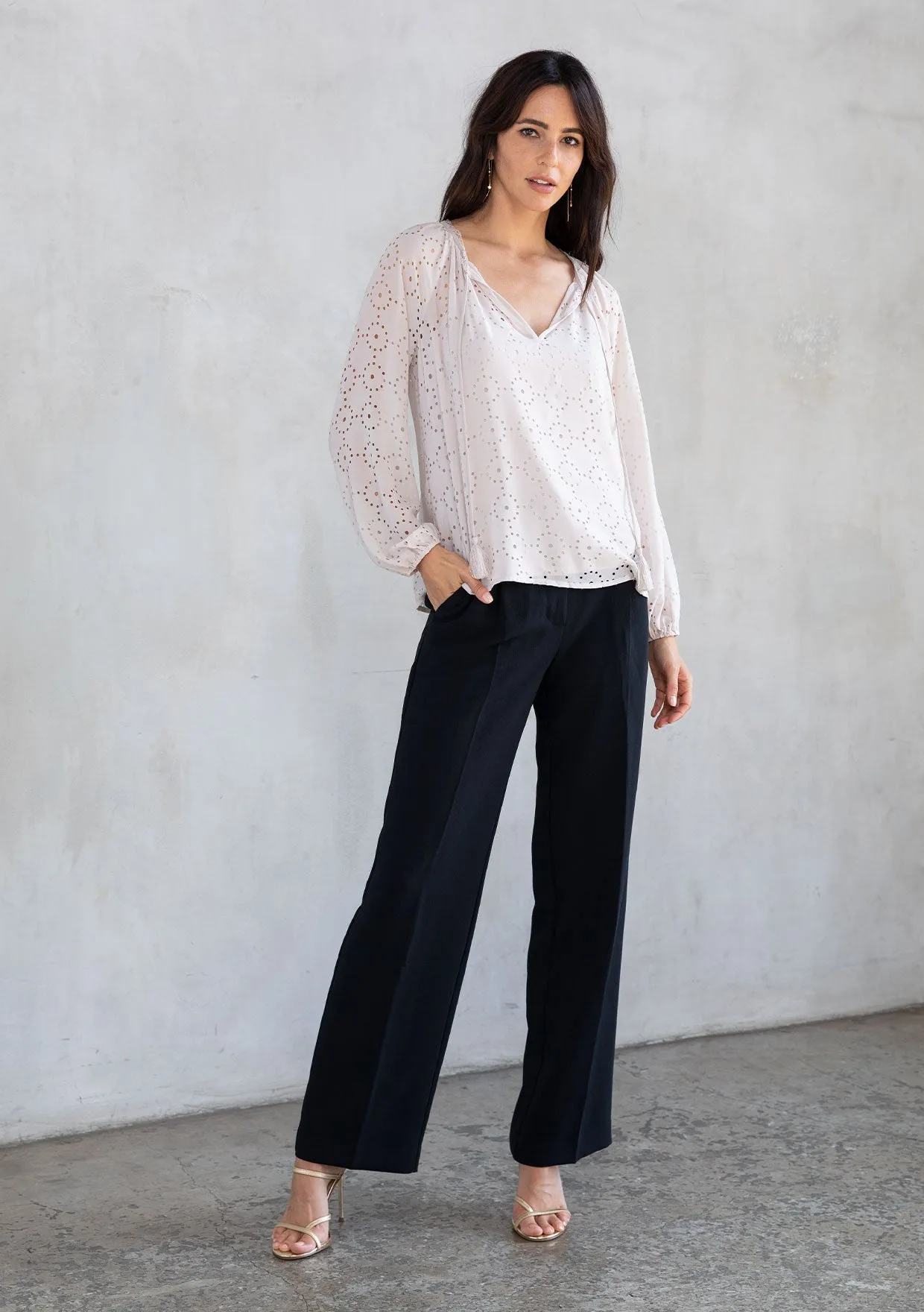 Sheer Chiffon Long Sleeve Gold Metallic Blouse