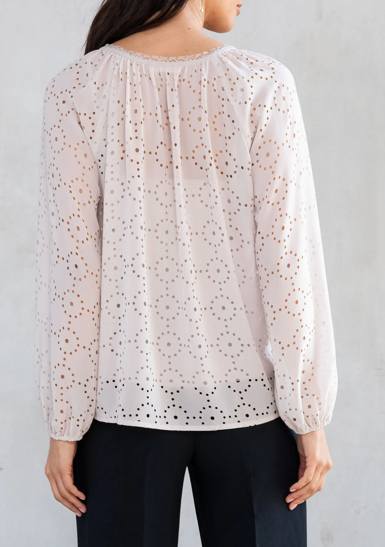 Sheer Chiffon Long Sleeve Gold Metallic Blouse