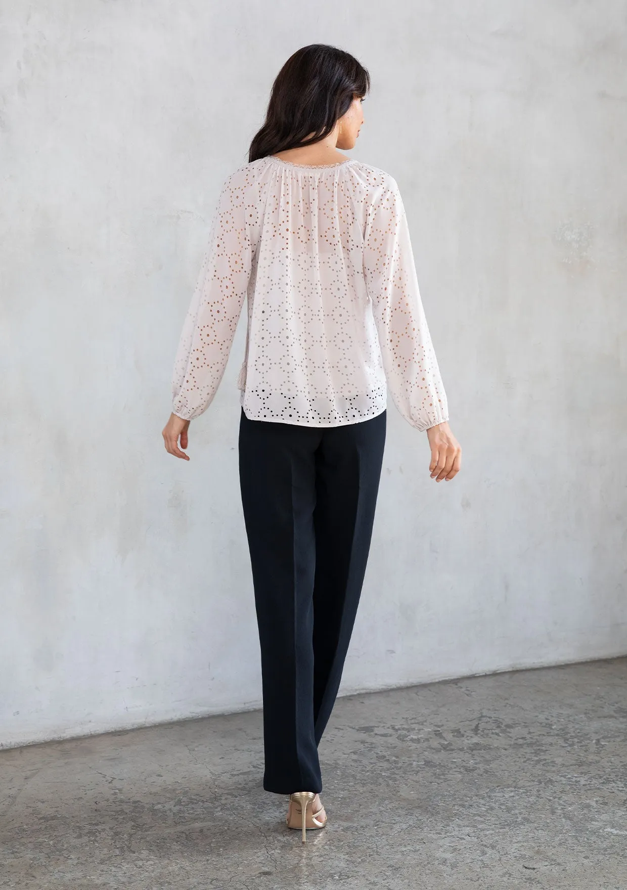 Sheer Chiffon Long Sleeve Gold Metallic Blouse