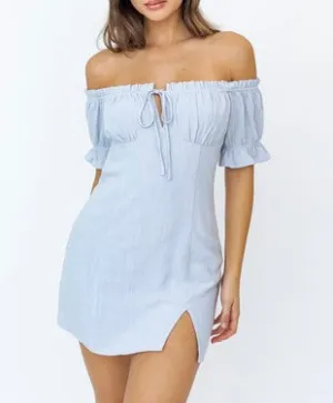 Short Sleeve Off the Shoulder Peasant Mini Dress