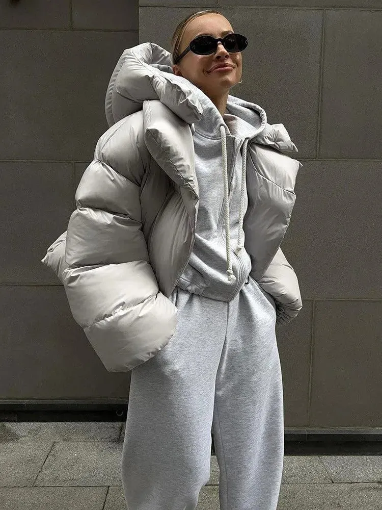 Short, warm, hooded women's quilted down jacket