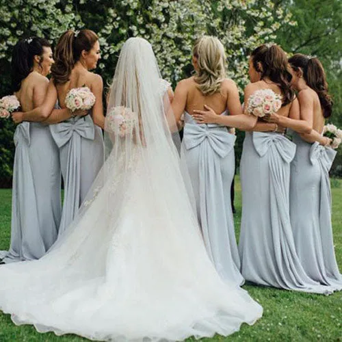 Simple Strapless Grey Cheap Long Bridesmaid Dresses Online,MBD111