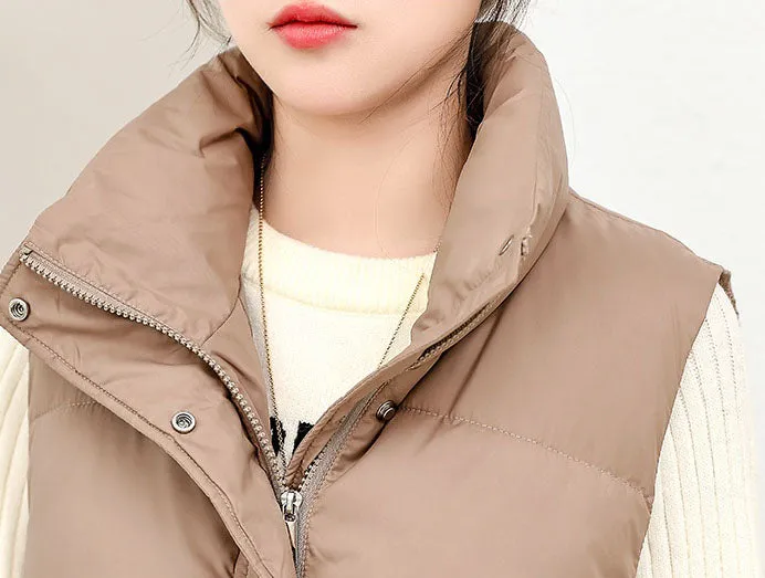 Solid Color Windproof Puffer Vest with Drawstring Hem
