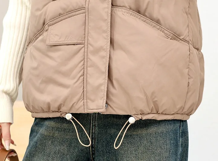 Solid Color Windproof Puffer Vest with Drawstring Hem