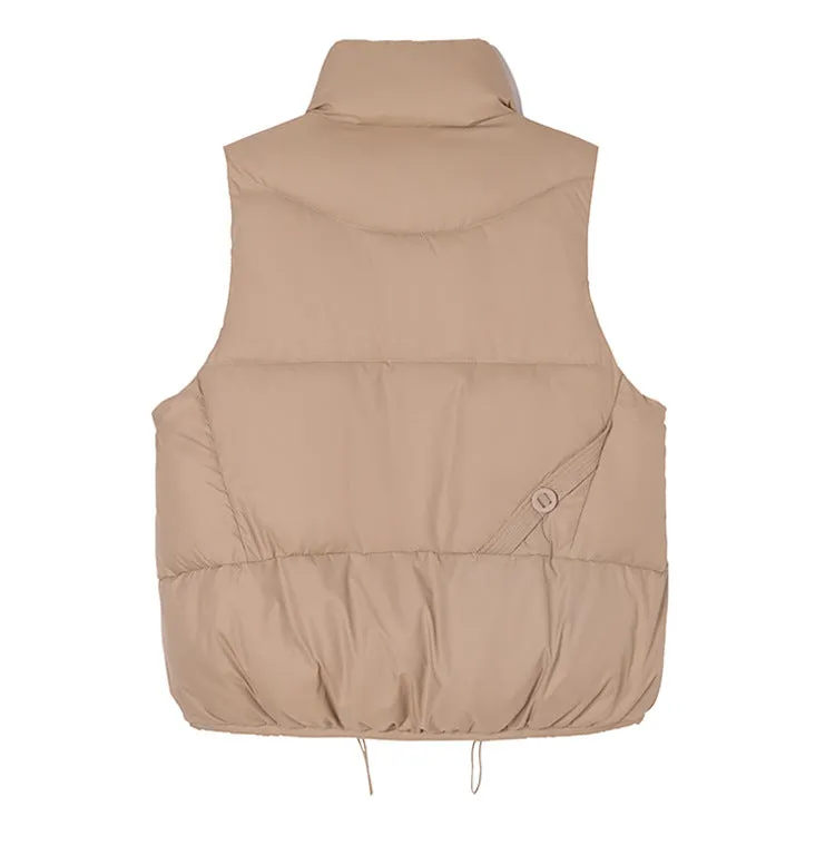 Solid Color Windproof Puffer Vest with Drawstring Hem