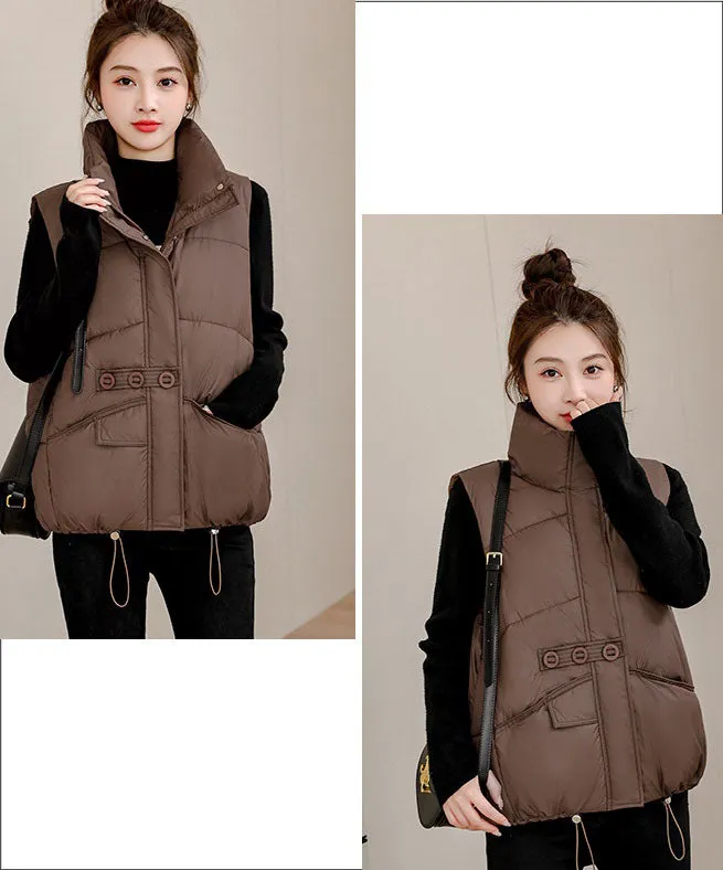 Solid Color Windproof Puffer Vest with Drawstring Hem
