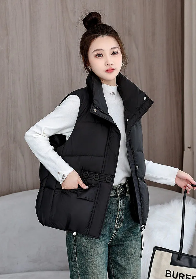 Solid Color Windproof Puffer Vest with Drawstring Hem