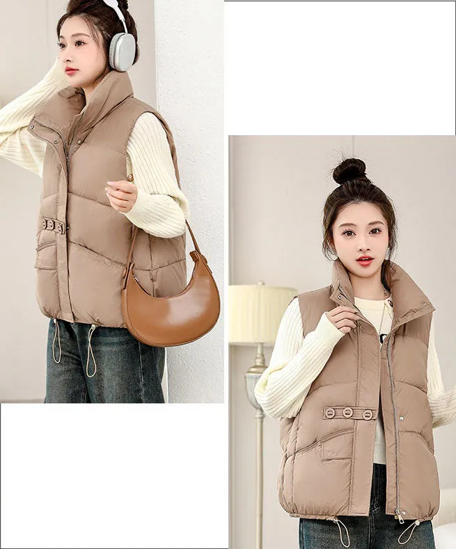 Solid Color Windproof Puffer Vest with Drawstring Hem