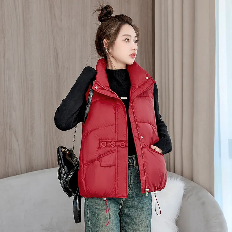 Solid Color Windproof Puffer Vest with Drawstring Hem