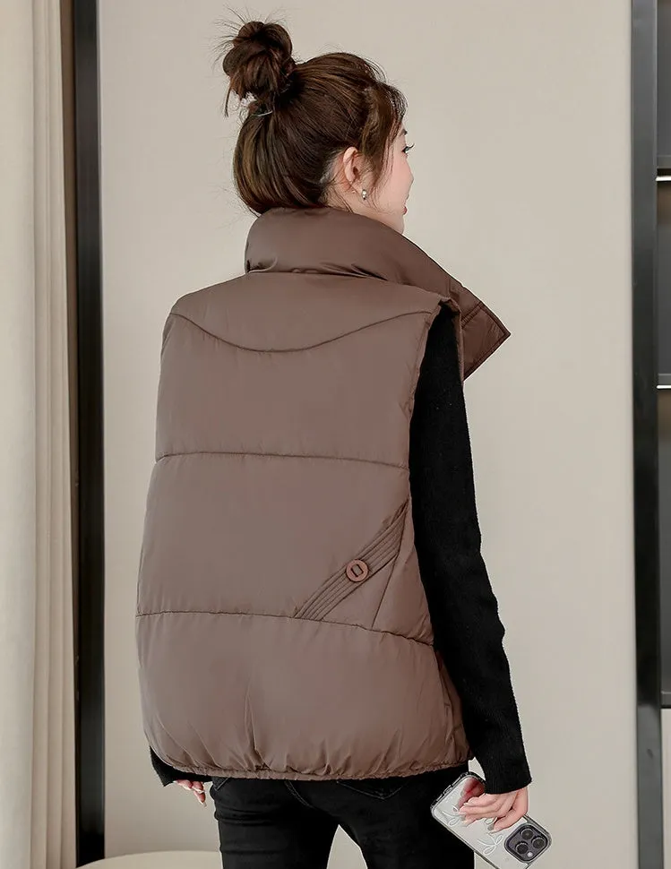 Solid Color Windproof Puffer Vest with Drawstring Hem
