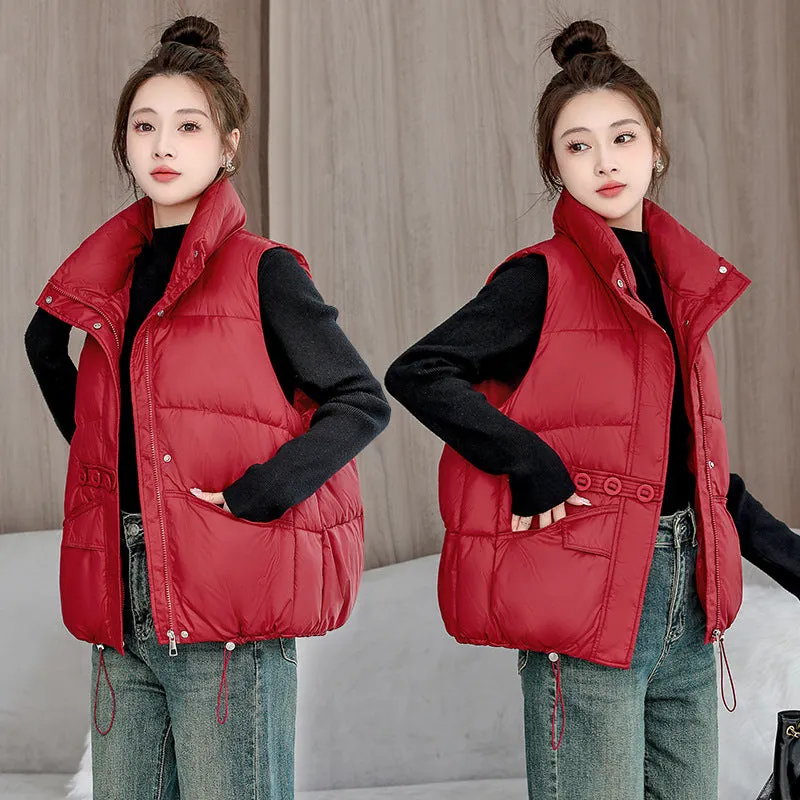 Solid Color Windproof Puffer Vest with Drawstring Hem