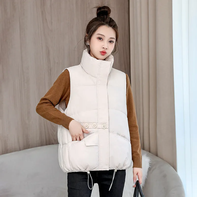 Solid Color Windproof Puffer Vest with Drawstring Hem