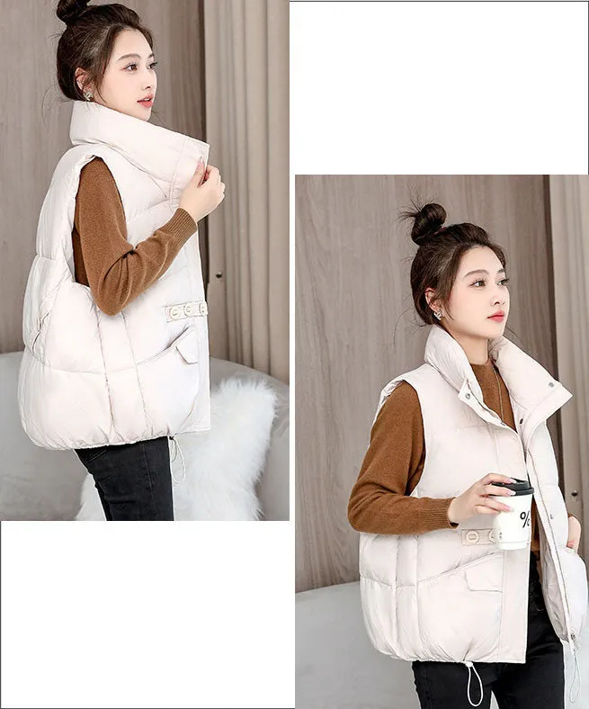 Solid Color Windproof Puffer Vest with Drawstring Hem