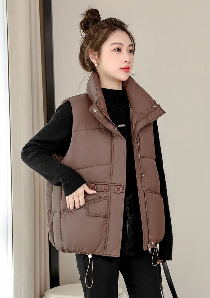Solid Color Windproof Puffer Vest with Drawstring Hem