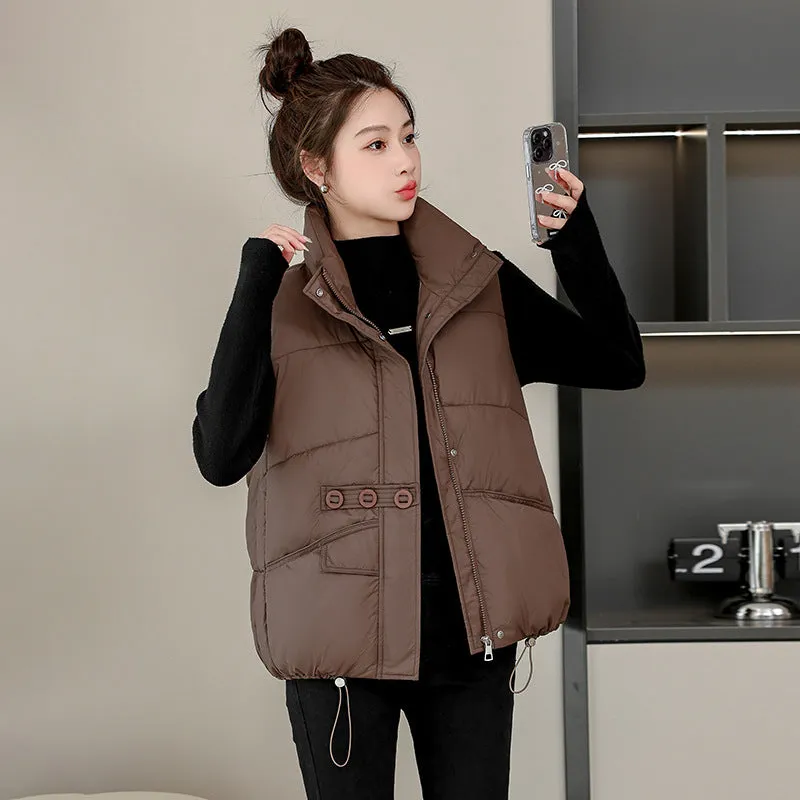 Solid Color Windproof Puffer Vest with Drawstring Hem