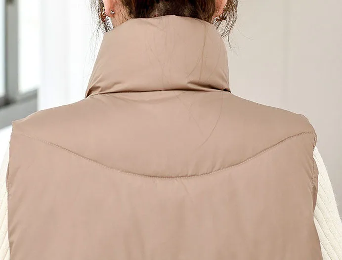 Solid Color Windproof Puffer Vest with Drawstring Hem
