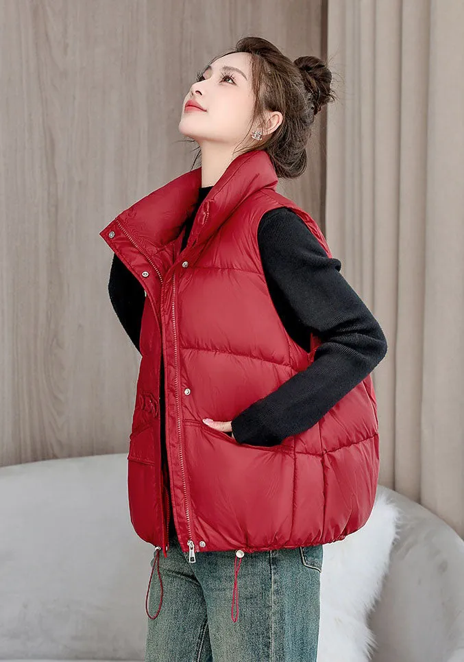 Solid Color Windproof Puffer Vest with Drawstring Hem