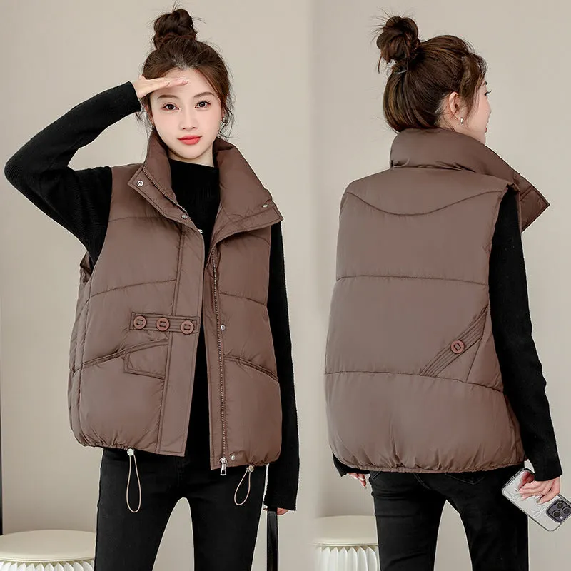 Solid Color Windproof Puffer Vest with Drawstring Hem