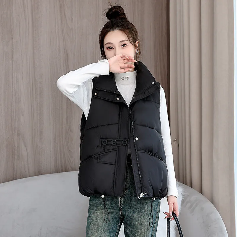 Solid Color Windproof Puffer Vest with Drawstring Hem