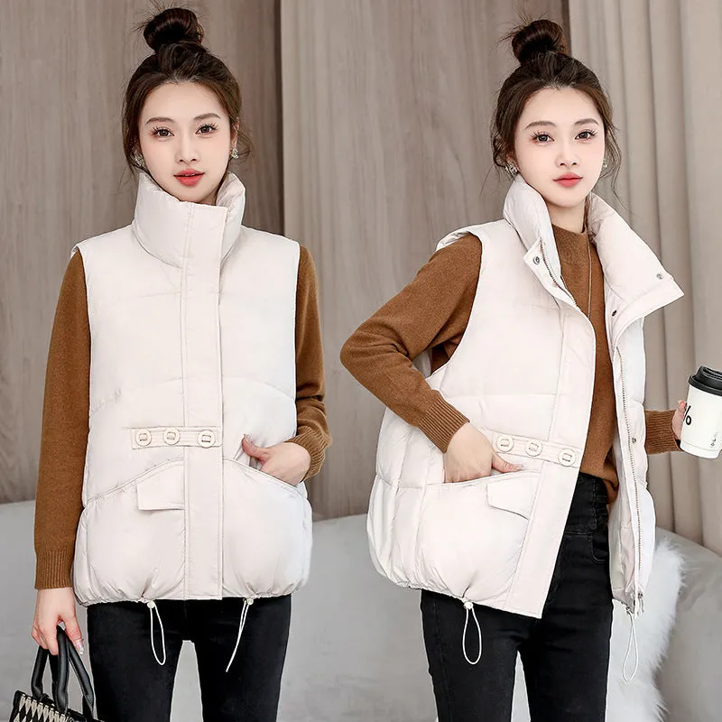 Solid Color Windproof Puffer Vest with Drawstring Hem