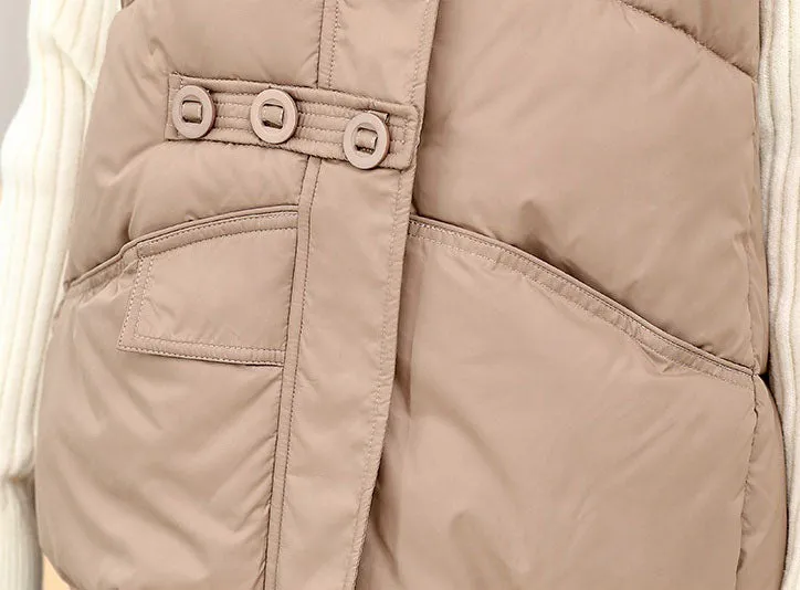 Solid Color Windproof Puffer Vest with Drawstring Hem