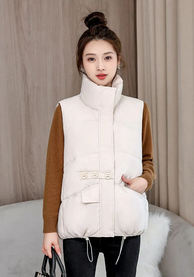 Solid Color Windproof Puffer Vest with Drawstring Hem
