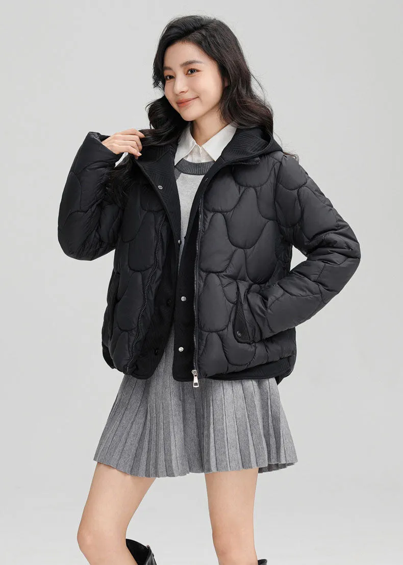 Solid Padded Zip-up Jacket for Women with a Faux Two-Piece Look