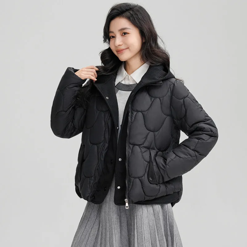 Solid Padded Zip-up Jacket for Women with a Faux Two-Piece Look