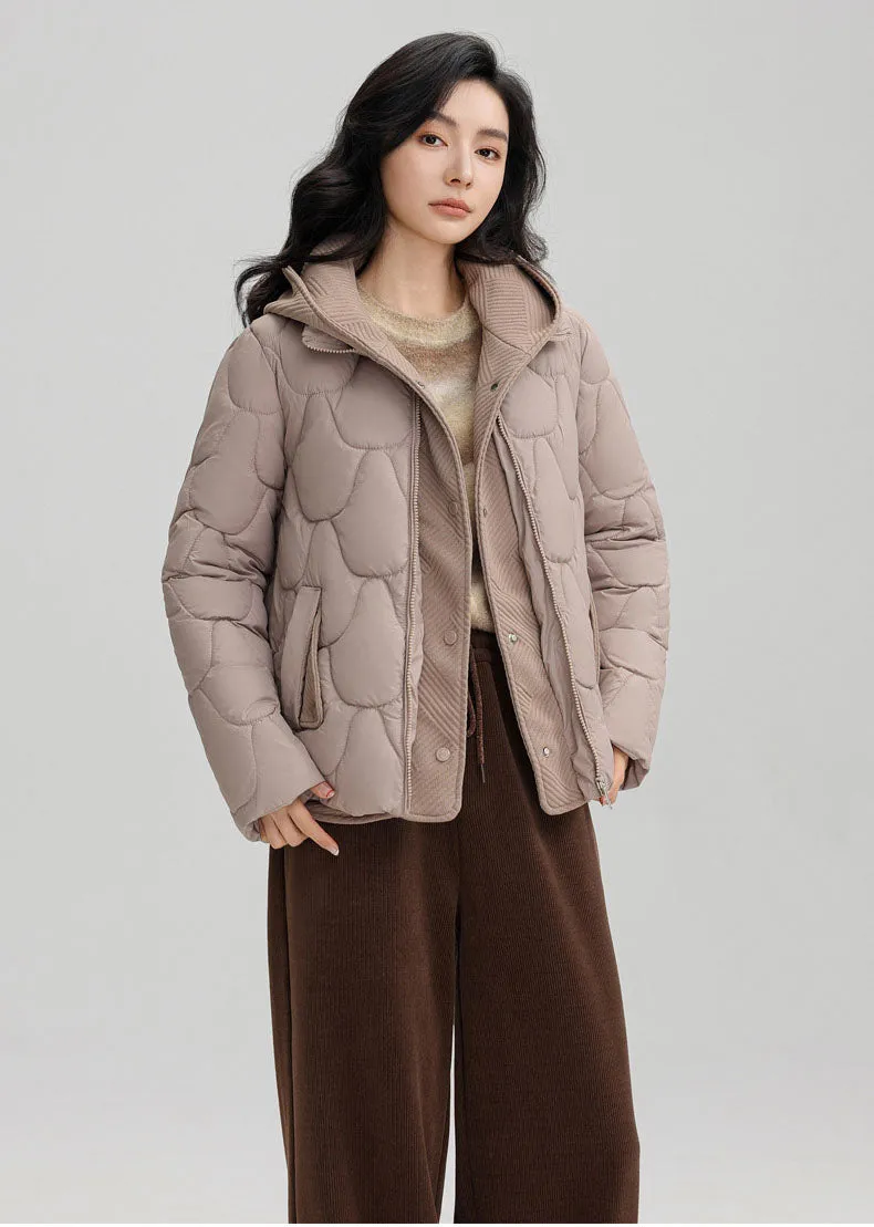 Solid Padded Zip-up Jacket for Women with a Faux Two-Piece Look