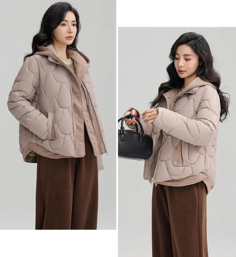 Solid Padded Zip-up Jacket for Women with a Faux Two-Piece Look