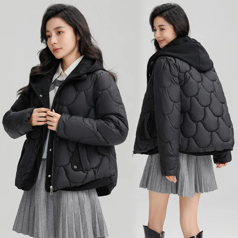 Solid Padded Zip-up Jacket for Women with a Faux Two-Piece Look