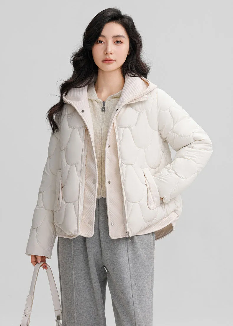 Solid Padded Zip-up Jacket for Women with a Faux Two-Piece Look