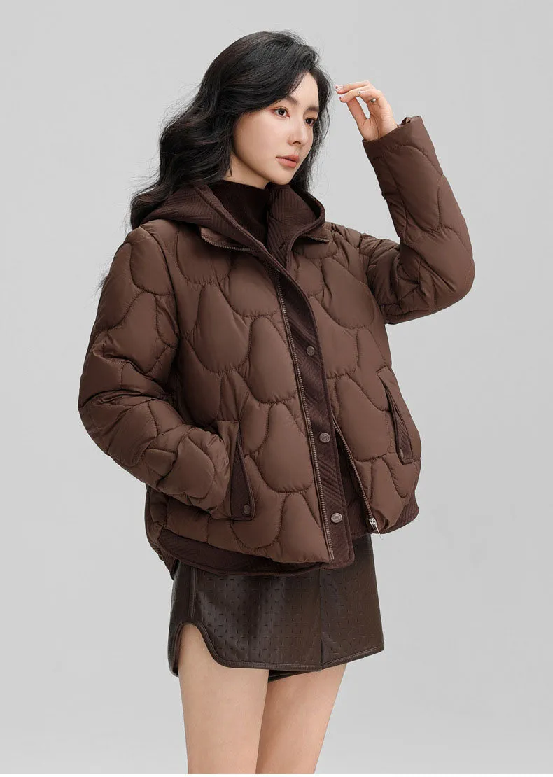Solid Padded Zip-up Jacket for Women with a Faux Two-Piece Look