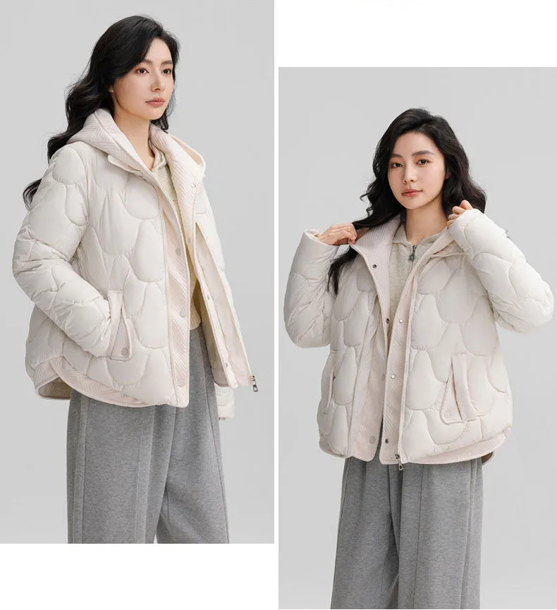 Solid Padded Zip-up Jacket for Women with a Faux Two-Piece Look