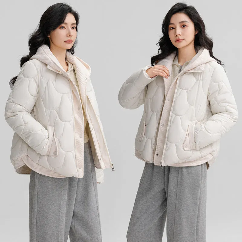Solid Padded Zip-up Jacket for Women with a Faux Two-Piece Look