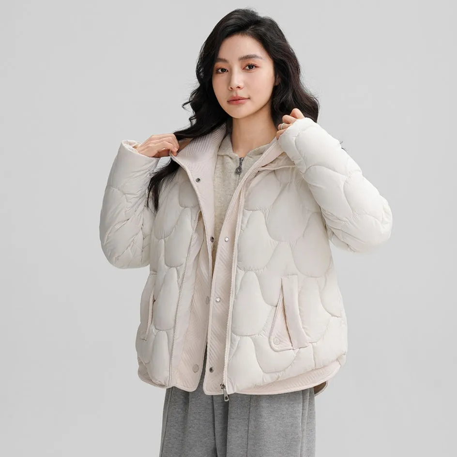 Solid Padded Zip-up Jacket for Women with a Faux Two-Piece Look