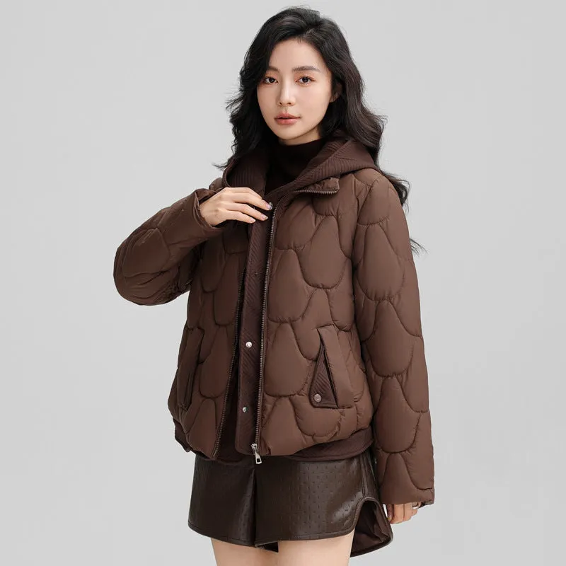 Solid Padded Zip-up Jacket for Women with a Faux Two-Piece Look