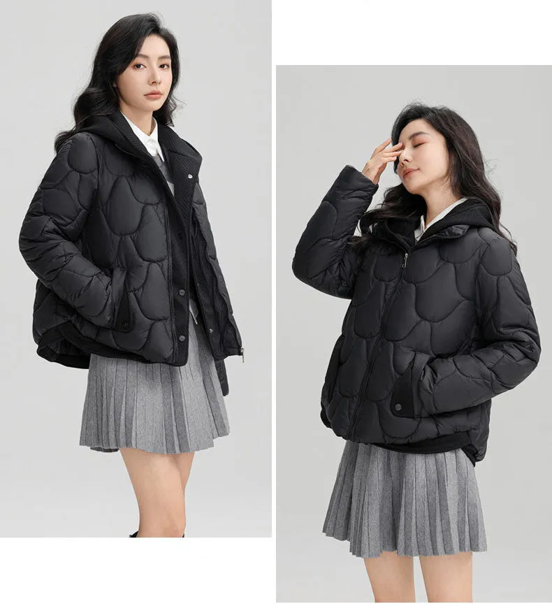Solid Padded Zip-up Jacket for Women with a Faux Two-Piece Look
