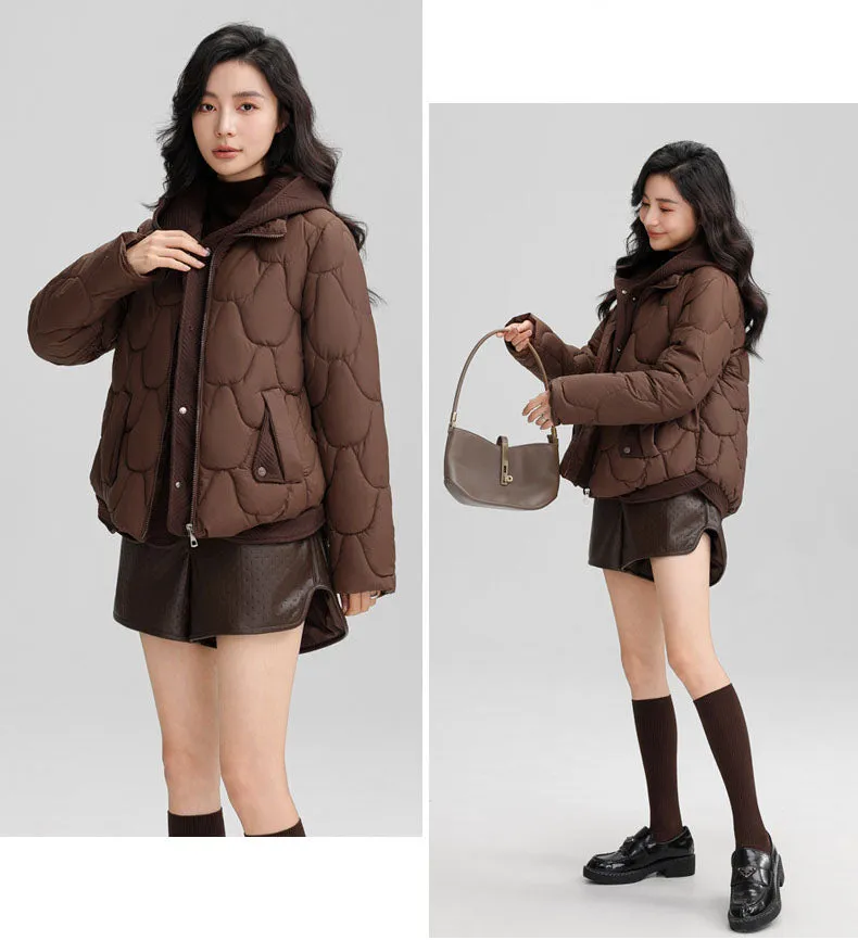 Solid Padded Zip-up Jacket for Women with a Faux Two-Piece Look