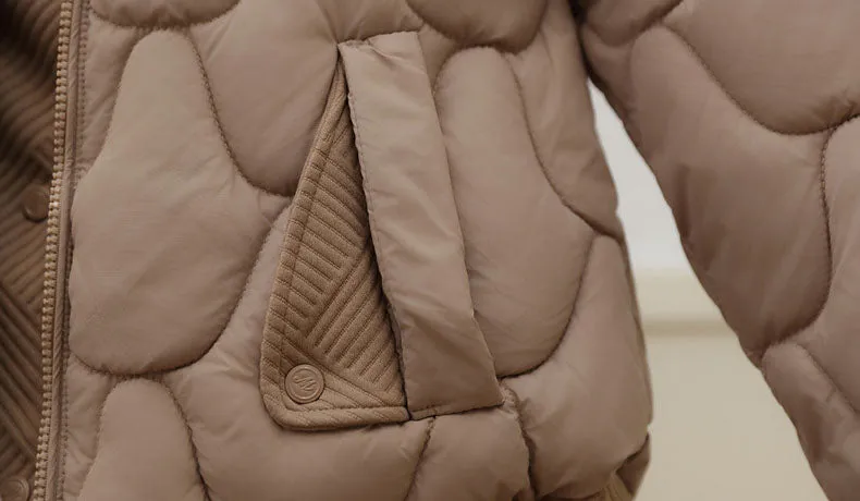 Solid Padded Zip-up Jacket for Women with a Faux Two-Piece Look