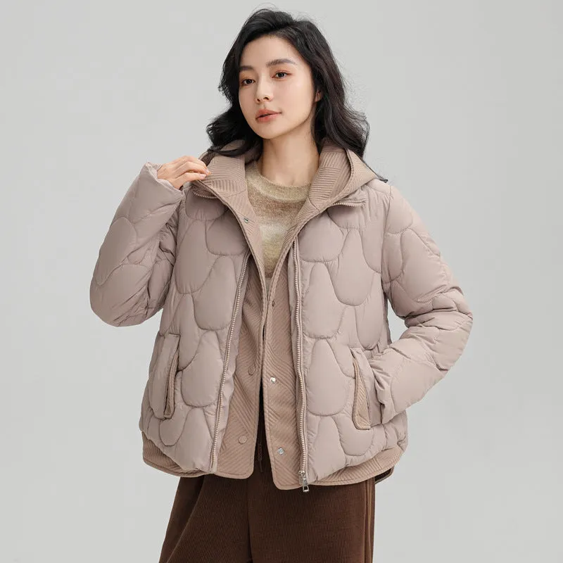 Solid Padded Zip-up Jacket for Women with a Faux Two-Piece Look